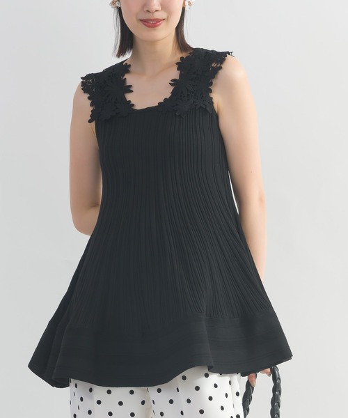 PICCIN(ピッチン)の「【WEB限定】フラワーショルダーニットチュニック(キャミソール・レディース・ブラック/オフホワイト・L/M)」の12枚目の写真