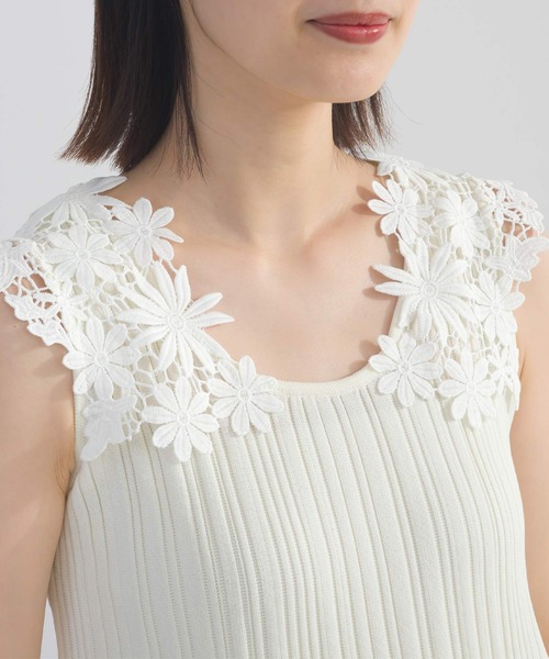 PICCIN(ピッチン)の「【WEB限定】フラワーショルダーニットチュニック(キャミソール・レディース・ブラック/オフホワイト・L/M)」の19枚目の写真