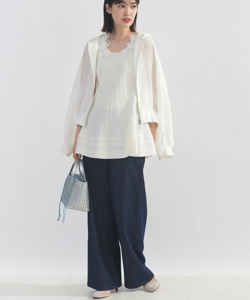 PICCIN(ピッチン)の「【WEB限定】フラワーショルダーニットチュニック(キャミソール・レディース・ブラック/オフホワイト・L/M)」の10枚目の写真