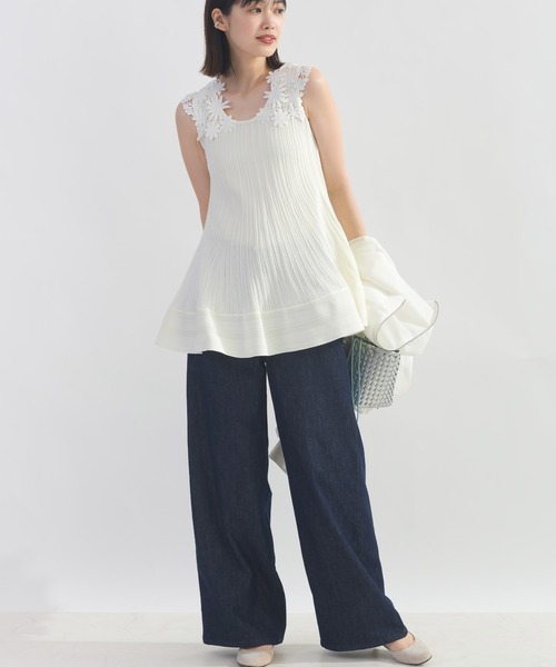 PICCIN(ピッチン)の「【WEB限定】フラワーショルダーニットチュニック(キャミソール・レディース・ブラック/オフホワイト・L/M)」の7枚目の写真