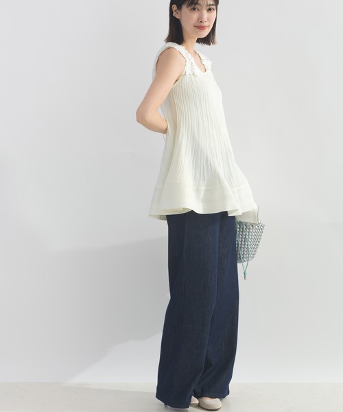 PICCIN(ピッチン)の「【WEB限定】フラワーショルダーニットチュニック(キャミソール・レディース・ブラック/オフホワイト・L/M)」の8枚目の写真