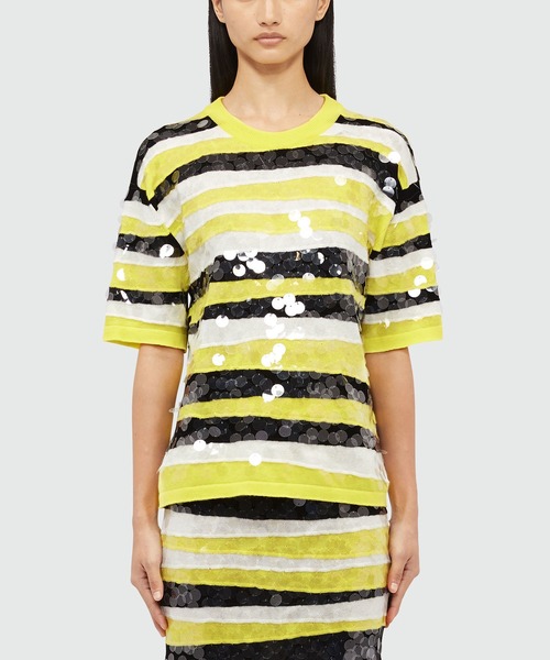 MSGM(エムエスジーエム)の「スパンコール グラフィックWAVE コットンニット(ニット/セーター・レディース・イエロー系・S)」の2枚目の写真