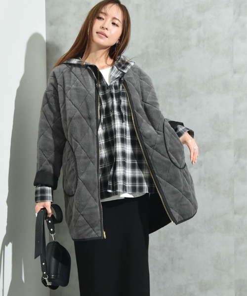 セール】タフタ＊キルトリバーシブルミドルコート（ノーカラーコート
