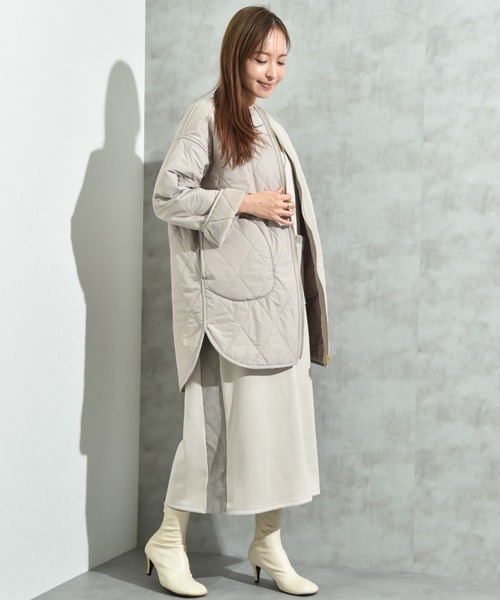 セール】タフタ＊キルトリバーシブルミドルコート（ノーカラーコート