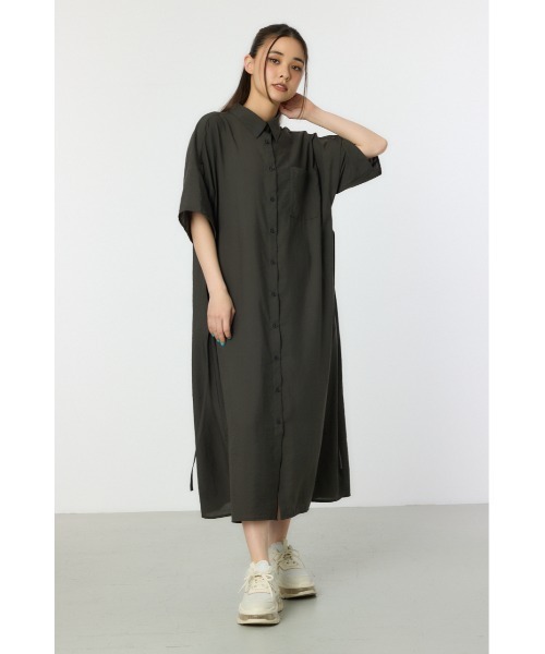 RODEO CROWNS WIDE BOWL（ロデオクラウンズワイドボウル）の「エアリータッチシャツワンピース（シャツワンピース・レディース・チャコールグレー/オフホワイト/オレンジ・FREE）」の5枚目の写真