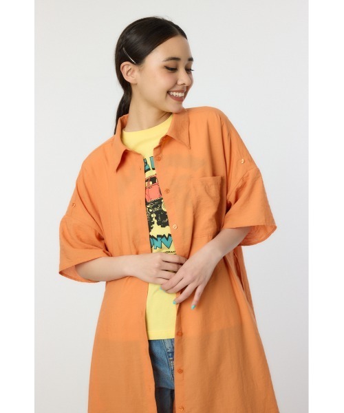 RODEO CROWNS WIDE BOWL（ロデオクラウンズワイドボウル）の「エアリータッチシャツワンピース（シャツワンピース・レディース・チャコールグレー/オフホワイト/オレンジ・FREE）」の14枚目の写真