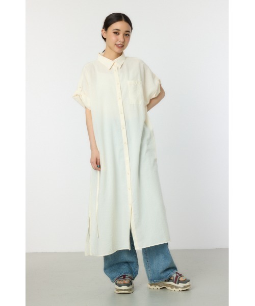 RODEO CROWNS WIDE BOWL（ロデオクラウンズワイドボウル）の「エアリータッチシャツワンピース（シャツワンピース・レディース・チャコールグレー/オフホワイト/オレンジ・FREE）」の15枚目の写真