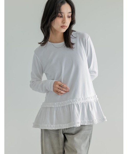 Re:EDIT(リエディ)の「ロングスリーブフリルカットソー(Tシャツ/カットソー・レディース・ホワイト/グレー/ブラック・MEDIUM/LARGE)」の2枚目の写真