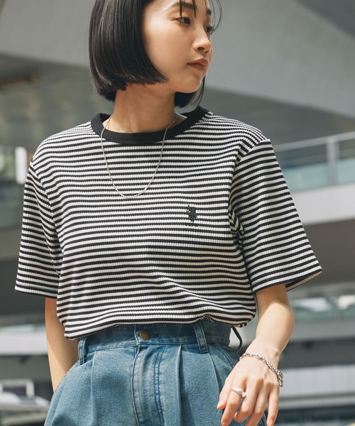 MONO-MART(モノマート)の「U.S. POLO ASSN. /ユーエスポロアッスン 別注 ワンポイント刺繍 リブクルーネック半袖Tシャツ(Tシャツ/カットソー・レディース・ブラウン/ブラック×ホワイト/ブラック/ライトピンク/オフホワイト/グレー系・M/L)」の8枚目の写真