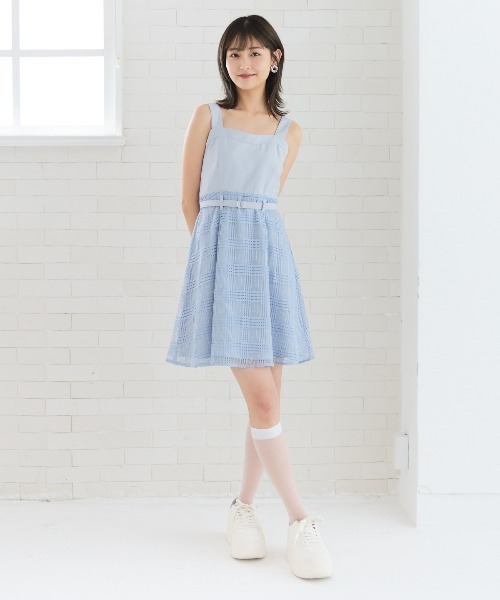 ネイビー チェック柄 ドレスとカーディガン セット チェックキャミワンピ&ボレロカーディガンSET | レディース