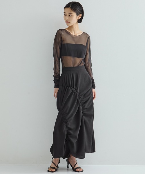 STUDIOUS(ステュディオス)の「【STUDIOUS/ステュディオス】GATHER SHIRRING SKIRT/ギャザーシャーリングスカート(スカート・レディース・ブラック/ベージュ・1/2)」の10枚目の写真