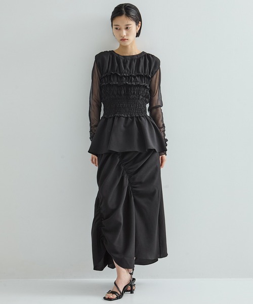 STUDIOUS(ステュディオス)の「【STUDIOUS/ステュディオス】GATHER SHIRRING SKIRT/ギャザーシャーリングスカート(スカート・レディース・ブラック/ベージュ・1/2)」の7枚目の写真