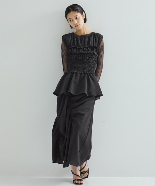 STUDIOUS(ステュディオス)の「【STUDIOUS/ステュディオス】GATHER SHIRRING SKIRT/ギャザーシャーリングスカート(スカート・レディース・ブラック/ベージュ・1/2)」の6枚目の写真