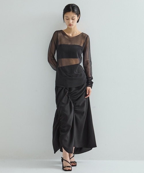 STUDIOUS(ステュディオス)の「【STUDIOUS/ステュディオス】GATHER SHIRRING SKIRT/ギャザーシャーリングスカート(スカート・レディース・ブラック/ベージュ・1/2)」の9枚目の写真