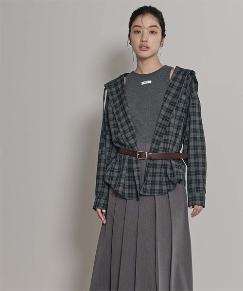 miette(ミエット)の「フード付きオーバーサイズチェックシャツ(シャツ/ブラウス・レディース・ブラック/ネイビー/ブラウン・FREE)」の20枚目の写真