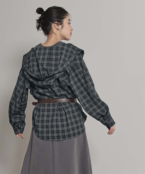 miette(ミエット)の「フード付きオーバーサイズチェックシャツ(シャツ/ブラウス・レディース・ブラック/ネイビー/ブラウン・FREE)」の21枚目の写真