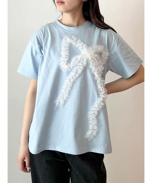 CALNAMUR（カルナムール）の「3D RIBBON BIG TEE/3DリボンビッグTシャツ（Tシャツ/カットソー・レディース・ライトブルー/チャコールグレー/ホワイト・FREE）」の5枚目の写真