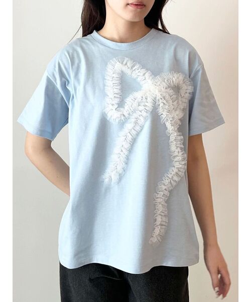 CALNAMUR（カルナムール）の「3D RIBBON BIG TEE/3DリボンビッグTシャツ（Tシャツ/カットソー・レディース・ライトブルー/チャコールグレー/ホワイト・FREE）」の7枚目の写真