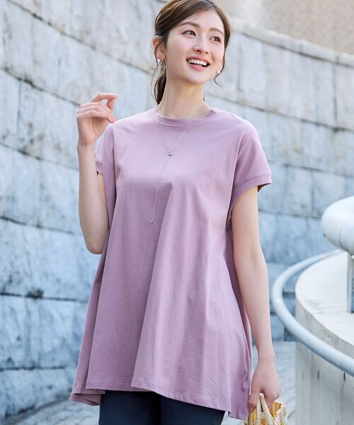 Tiaclasse(ティアクラッセ)の「【接触冷感】 フレンチスリーブフレアカットソー(Tシャツ/カットソー・レディース・チャコールグレー/ブラック/オフホワイト/ピンク/ブルー/ピンク系・FREE)」の6枚目の写真
