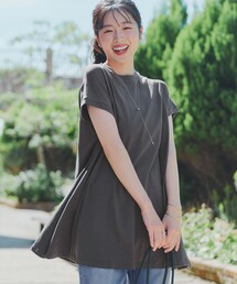 【接触冷感】 フレンチスリーブフレアカットソー
