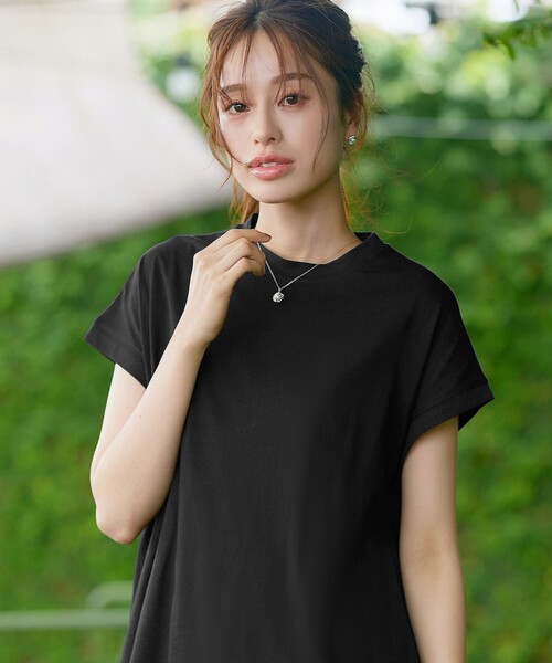 Tiaclasse(ティアクラッセ)の「【接触冷感】 フレンチスリーブフレアカットソー(Tシャツ/カットソー・レディース・チャコールグレー/ブラック/オフホワイト/ピンク/ブルー/ピンク系・FREE)」の8枚目の写真