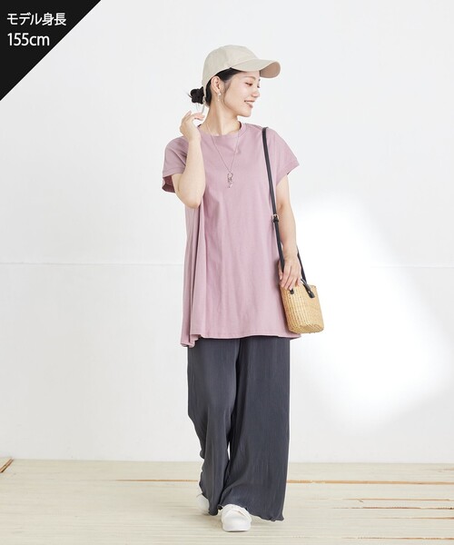 Tiaclasse(ティアクラッセ)の「【接触冷感】 フレンチスリーブフレアカットソー(Tシャツ/カットソー・レディース・チャコールグレー/ブラック/オフホワイト/ピンク/ブルー/ピンク系・FREE)」の17枚目の写真