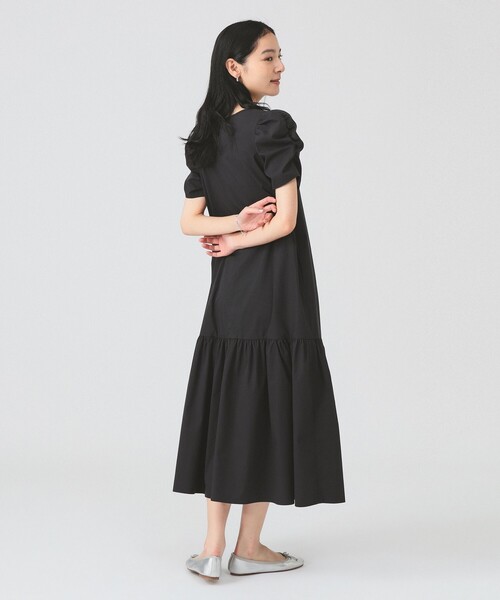 美品　Ray BEAMS パフスリーブ　ロングワンピース　M Ray BEAMS リブ キリカエ パフスリーブ ロングワンピース ブルー