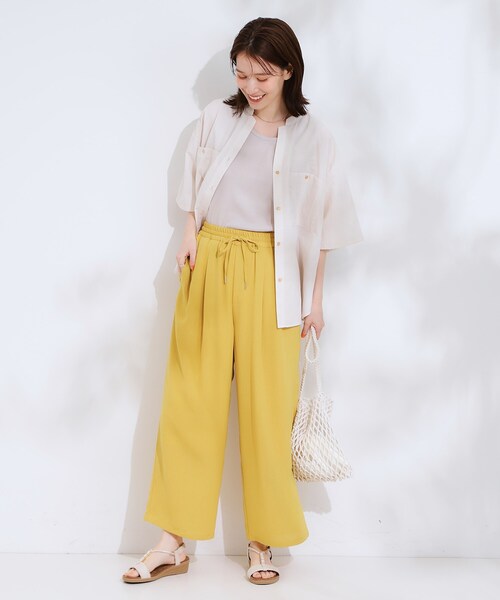 DRESKIP(ドレスキップ)の「【S-LL/ひんやり】さらりと涼やか イージーワイドパンツ(その他パンツ・レディース・ブラック/イエロー/グリーン/ダークブラウン・04/03/02/01)」の15枚目の写真