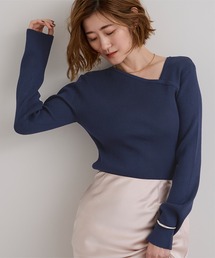アシンメトリーネックリブニット