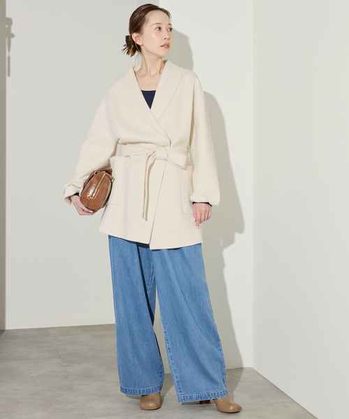 SLOBE IENA（スローブイエナ）の「SUPER140 ダブルフェイスベルテッドコート（その他アウター・レディース・キャメル/チャコールグレー/アイボリー/ネイビー・FREE）」の10枚目の写真