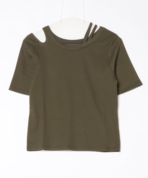 DIP IN CHOCOLATE(ディップインチョコレート)の「アシメショルダーデザインリブトップス【DIP IN CHOCOLATE】(Tシャツ/カットソー・レディース・ブラック/カーキ/クリーム/ブラウン・F)」の9枚目の写真