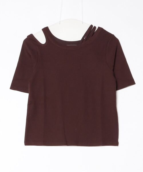 DIP IN CHOCOLATE(ディップインチョコレート)の「アシメショルダーデザインリブトップス【DIP IN CHOCOLATE】(Tシャツ/カットソー・レディース・ブラック/カーキ/クリーム/ブラウン・F)」の7枚目の写真