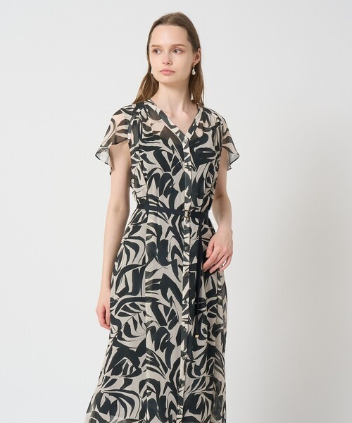 美品 アナイ シフォン ドット ロングワンピース ブラック ブラウン セール】 シフォンコンビタックワンピース （ロング・マキシ丈