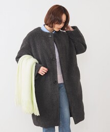 レイビームス Ray BEAMS 大人可愛いくすみカラーノーカラーノーラペルボアコート♪