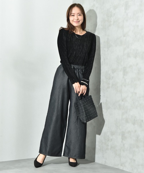 INTERPLANET（インタープラネット）の「プリーツベロア長袖プルオーバー（Tシャツ/カットソー・レディース・ブラック/アイボリー/チャコールグレー・FREE）」の5枚目の写真