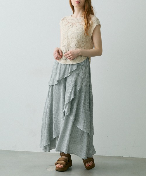 Crisp（クリスプ）の「チェックフリルティアードスカート（スカート・レディース・ブラック/ホワイト・FREE）」の4枚目の写真