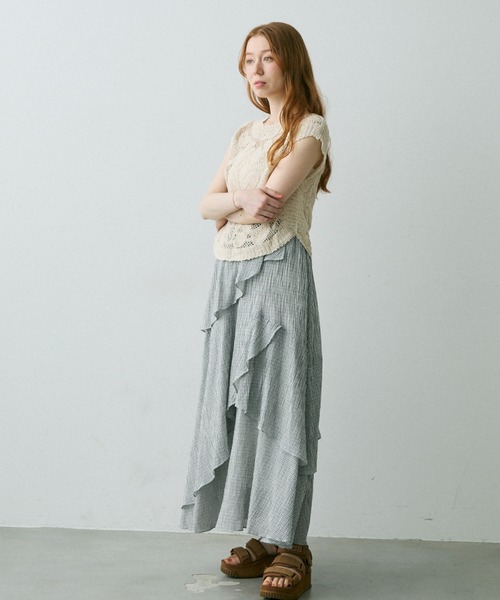 Crisp（クリスプ）の「チェックフリルティアードスカート（スカート・レディース・ブラック/ホワイト・FREE）」の5枚目の写真