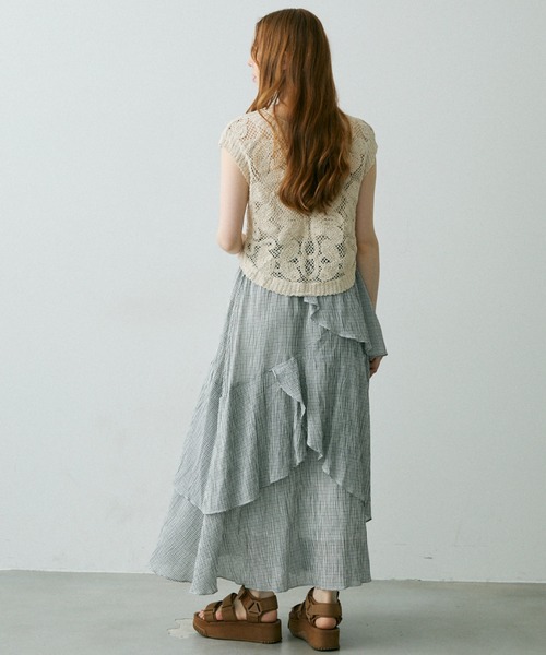 Crisp（クリスプ）の「チェックフリルティアードスカート（スカート・レディース・ブラック/ホワイト・FREE）」の6枚目の写真