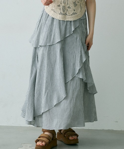 Crisp（クリスプ）の「チェックフリルティアードスカート（スカート・レディース・ブラック/ホワイト・FREE）」の7枚目の写真