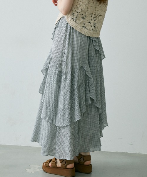 Crisp（クリスプ）の「チェックフリルティアードスカート（スカート・レディース・ブラック/ホワイト・FREE）」の8枚目の写真