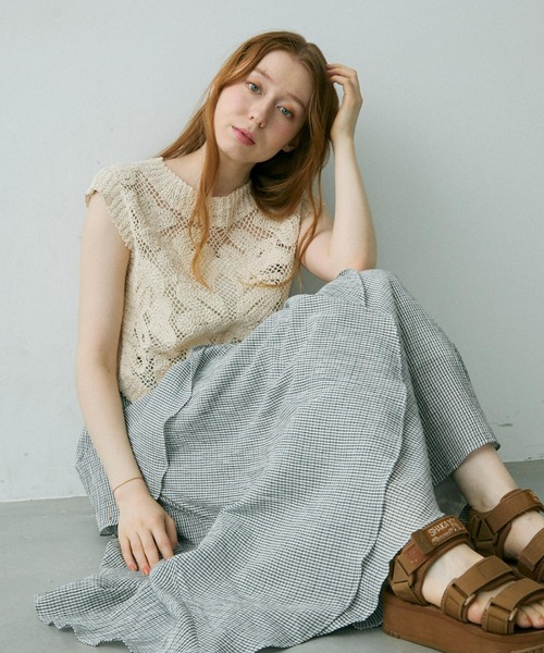 Crisp（クリスプ）の「チェックフリルティアードスカート（スカート・レディース・ブラック/ホワイト・FREE）」の9枚目の写真