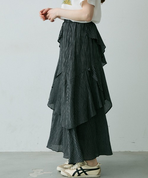 Crisp（クリスプ）の「チェックフリルティアードスカート（スカート・レディース・ブラック/ホワイト・FREE）」の15枚目の写真