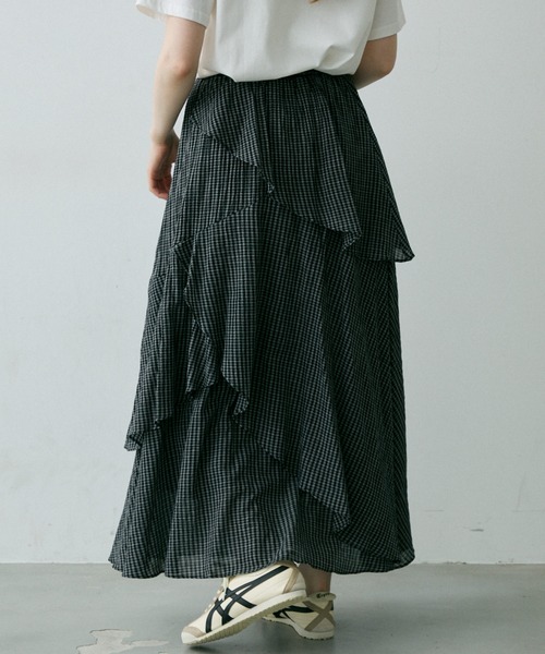 Crisp（クリスプ）の「チェックフリルティアードスカート（スカート・レディース・ブラック/ホワイト・FREE）」の16枚目の写真