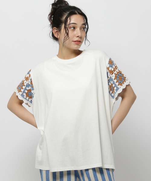 niko and...（ニコアンド）の「クロシェスリーブプルオーバー（Tシャツ/カットソー・レディース・オフホワイト/ブルー/ブラック・LARGE/MEDIUM）」の11枚目の写真