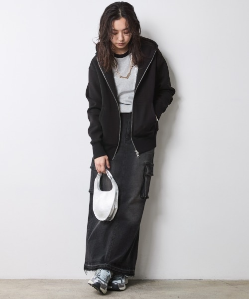 CHIC STYLE（シックスタイル）の「ボンディングフーディ＜大きいサイズ有＞シックスタイル（パーカー・レディース・杢グレー/ブラック・5L/4L/3L/LL/L/M）」の4枚目の写真