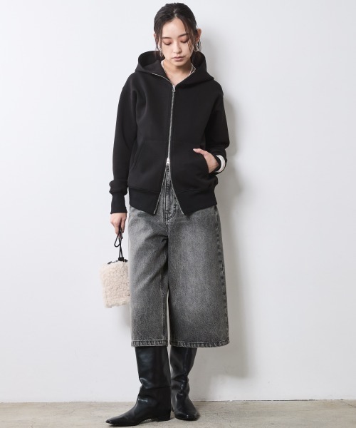 CHIC STYLE（シックスタイル）の「ボンディングフーディ＜大きいサイズ有＞シックスタイル（パーカー・レディース・杢グレー/ブラック・5L/4L/3L/LL/L/M）」の5枚目の写真