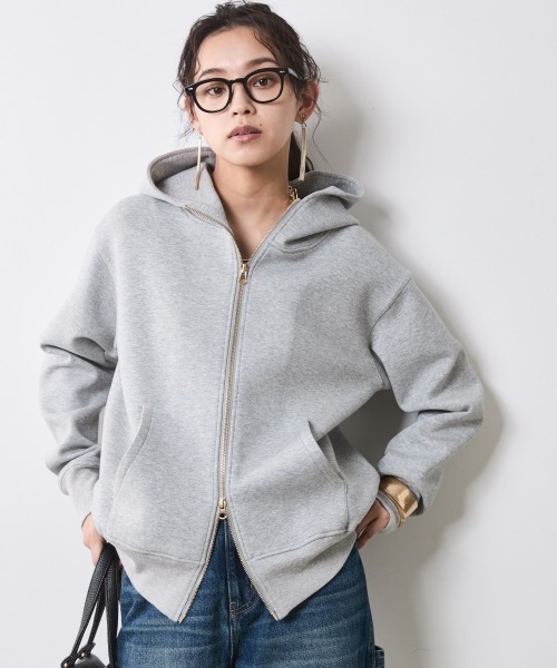 CHIC STYLE（シックスタイル）の「ボンディングフーディ＜大きいサイズ有＞シックスタイル（パーカー・レディース・杢グレー/ブラック・5L/4L/3L/LL/L/M）」の22枚目の写真