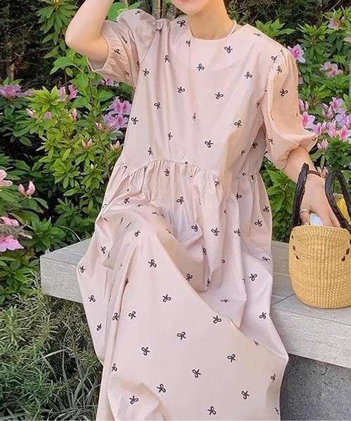 CHUL(チュル)の「リボン柄パフスリーブフレンチワンピース(ワンピース・レディース・ホワイト/ピンク/アイボリー・MEDIUM/LARGE/X-LARGE/XX-LARGE/XXX-LARGE/XXXX-LARGE)」の5枚目の写真