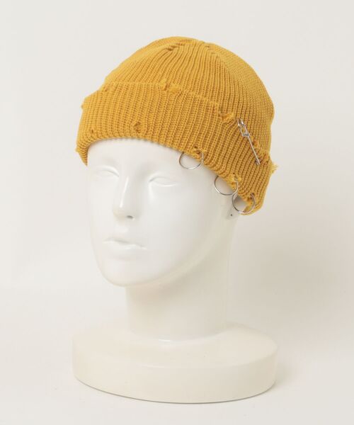 B.I.D.（ビーアイディー）の「【Anthe/ アンテ】パンク風ダメージ加工ワッチCAP / ant-000035（ニットキャップ/ビーニー・レディース・レッド/イエロー・FREE）」の2枚目の写真