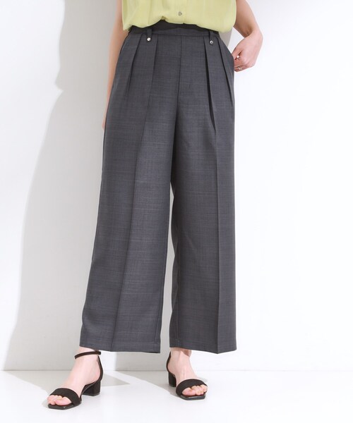 DRESKIP（ドレスキップ）の「【S-LL/洗濯後しわになりにくい】ゴールドパーツできれい見え 麻調タックワイドパンツ（その他パンツ・レディース・ダークブラウン/ブルー/チャコールグレー・02/01/04/03）」の4枚目の写真